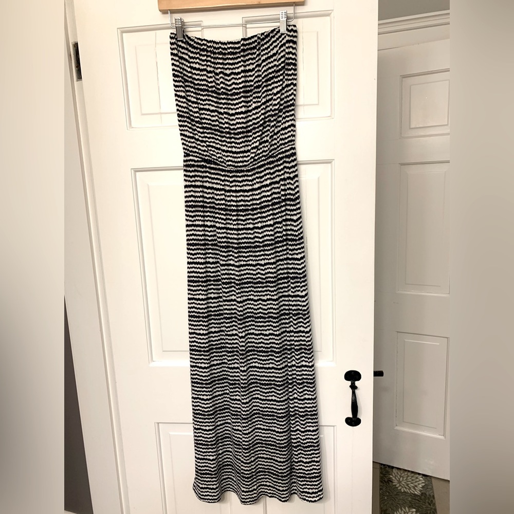 Velvet Chevron Stripe Strapless Maxi Dress